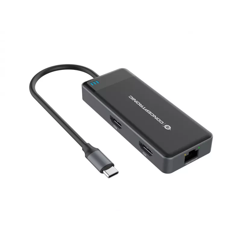 Conceptronic DONN14G dokstacija/portu replicētājs Vadu USB 3.2 Gen 1 (3.1 Gen 1) Type-C Pelēks