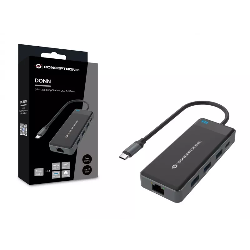Conceptronic DONN14G dokstacija/portu replicētājs Vadu USB 3.2 Gen 1 (3.1 Gen 1) Type-C Pelēks