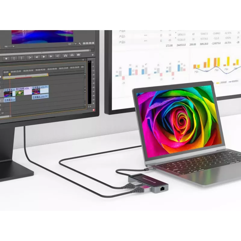 Conceptronic DONN14G dokstacija/portu replicētājs Vadu USB 3.2 Gen 1 (3.1 Gen 1) Type-C Pelēks