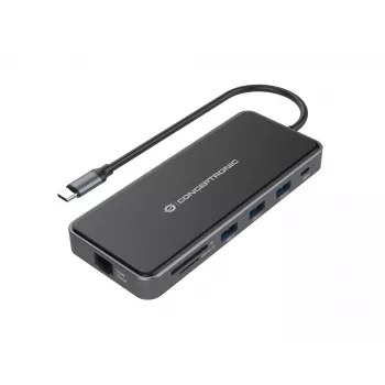 Conceptronic DONN15G 12-in-1 USB-C dokstacija, pelēka