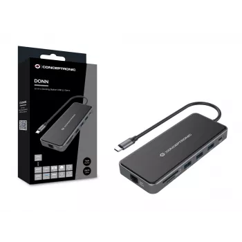 Conceptronic DONN15G 12-in-1 USB-C dokstacija, pelēka