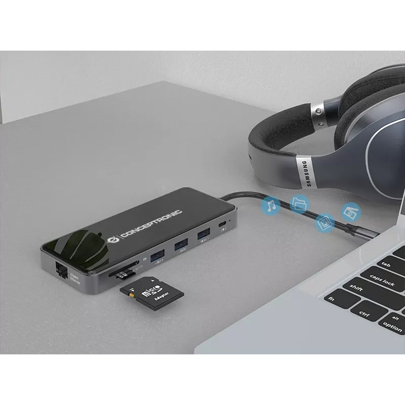Conceptronic DONN15G 12-in-1 USB-C dokstacija, pelēka