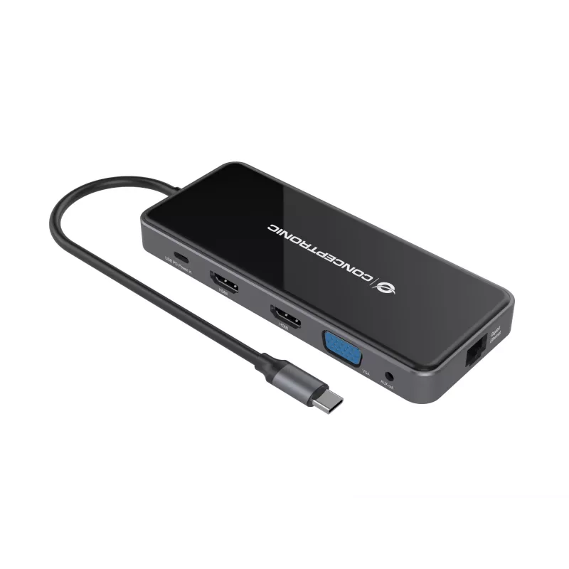 Conceptronic DONN15G 12-in-1 USB-C dokstacija, pelēka