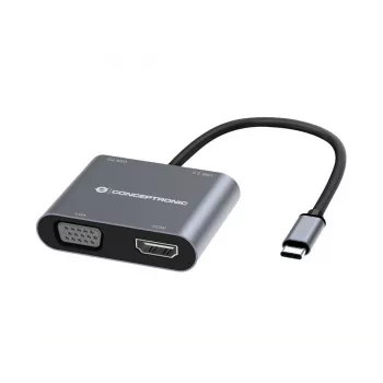 Conceptronic DONN16G Vadu USB 3.2 Gen 1 Type-C pelēks 100W 4K Ultra HD dokstacija