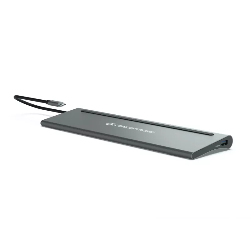 Conceptronic DONN17G 12-in-1 USB-C dokstacija — pelēka