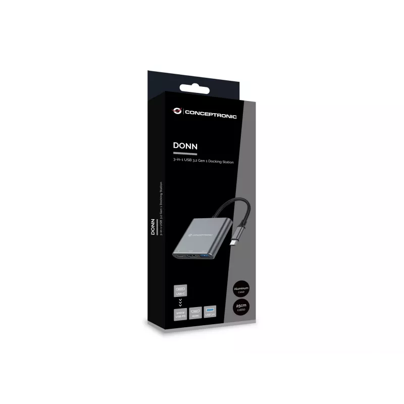 Conceptronic DONN18G 3-in-1 USB 3.2 Gen 1 Docking stacija, HDMI, USB 3.0, 100W USB PD