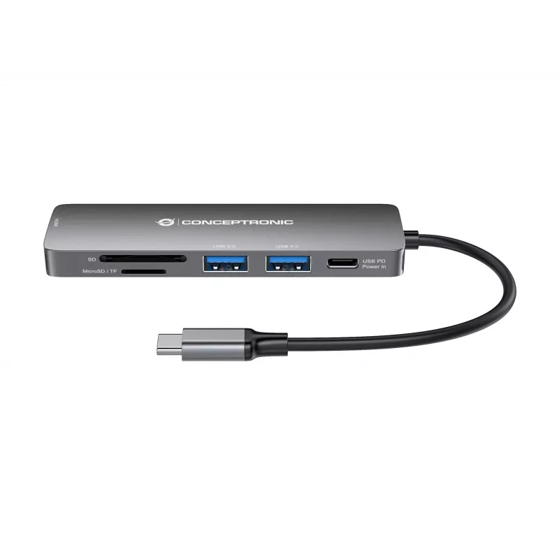 Conceptronic DONN11G 6-in-1 USB-C dokstacija, HDMI, 100W USB PD, USB 3.0, USB 2.0, SD, MicroSD