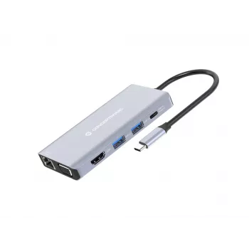 Conceptronic DONN20G 10-in-1 USB 3.2 Gen 1 Docking Station, HDMI, VGA, USB-A 3.0 x3, SD, TF/MicroSD, Audio, GbE LAN, 100W USB PD