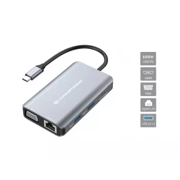 Conceptronic DONN21G 7-in-1 USB-C dokstacija, pelēka