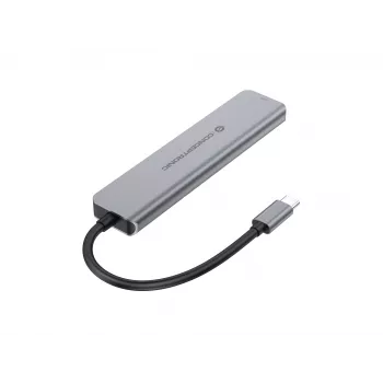 6-in-1 USB 3.2 Gen 1 Dokstacija CONCEPTRONIC DONN33G HDMI, 2×USB-A 5Gbps, 2×USB-C 5Gbps, 100W USB PD, Sudraba