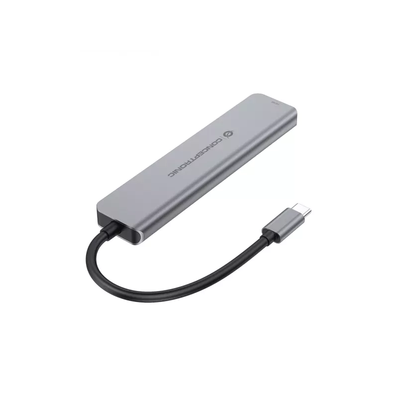 6-in-1 USB 3.2 Gen 1 Dokstacija CONCEPTRONIC DONN33G HDMI, 2×USB-A 5Gbps, 2×USB-C 5Gbps, 100W USB PD, Sudraba