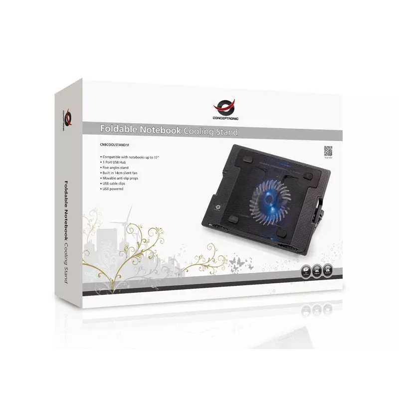 Conceptronic THANA Notebook Dzesēšanas Paliktnis, Piemērots līdz 17 collām, 1 Ventilators