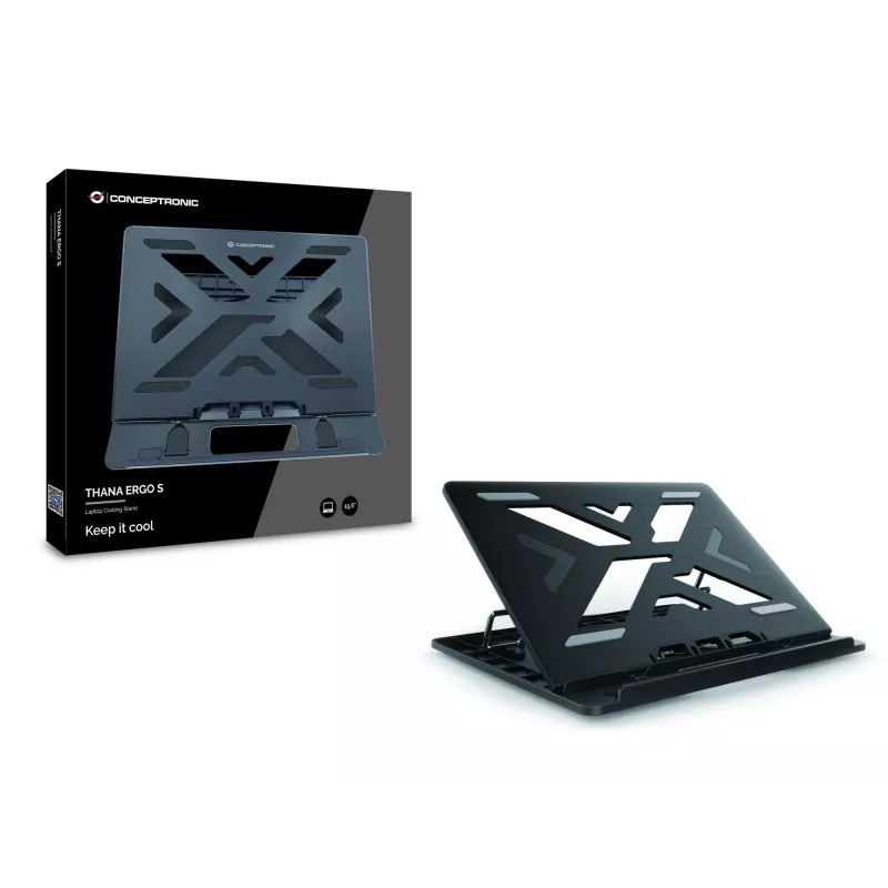 Conceptronic ERGO Laptop Cooling Stand Laptop statīvs Melns 39.6 cm (15.6 collu)