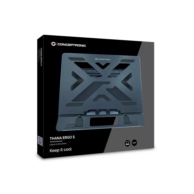 Conceptronic ERGO Laptop Cooling Stand Laptop statīvs Melns 39.6 cm (15.6 collu)