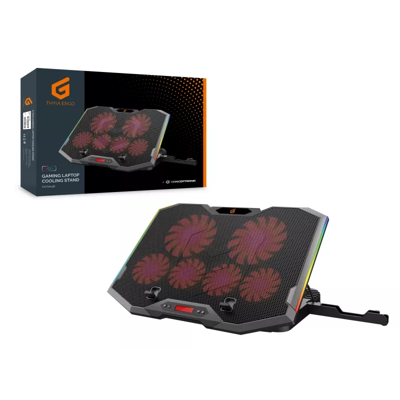 Conceptronic THYIA ERGO Gaming Laptop Dzesēšanas Statīvs, 6 Ventilatori, 43.2 cm (17 inch), RGB, Pelēks
