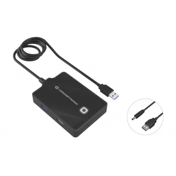 Conceptronic HUBBIES 4-Port USB 3.0/2.0 Hub, 90cm kabelis, USB 3.2 Gen 1 (3.1 Gen 1) Type-A, Melns