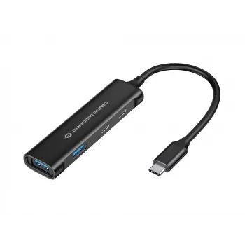 Conceptronic HUBBIES 4-portu USB 3.0 centrmezgls, 2 USB-C un 2 USB-A porti, alumīnija korpuss, USB-C savienotājs