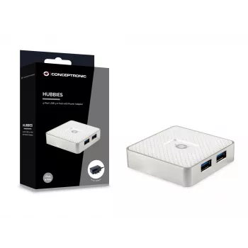 Conceptronic HUBBIES03W USB 3.2 Gen 1 centrmezgls, Micro-B, 4 porti, balts