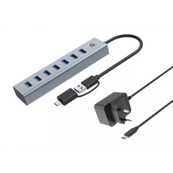 Conceptronic HUBBIES21GP 7-Portu USB 3.0 Hub ar Barošanas Adapteri, 5Gbps, USB-A x 7
