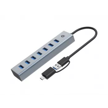 Conceptronic HUBBIES21GP 7-Portu USB 3.0 Hub ar Barošanas Adapteri, 5Gbps, USB-A x 7