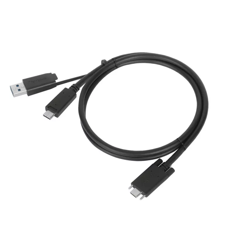 Targus ACC1133GLX USB-C kabelis ar skrūvējamu savienotāju un USB-A adapteri, 1 m, melns