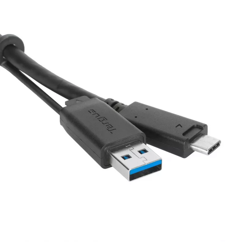 Targus ACC1133GLX USB-C kabelis ar skrūvējamu savienotāju un USB-A adapteri, 1 m, melns