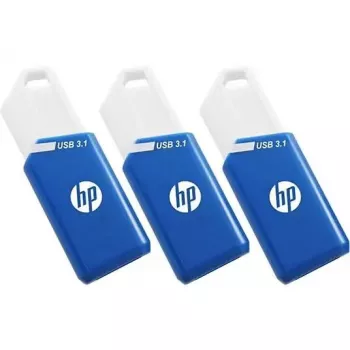 USB zibatmiņa HP X755W PACK x3 — 128 GB, USB Type-A 3.2 Gen 1, bīdāms dizains, zils/balts