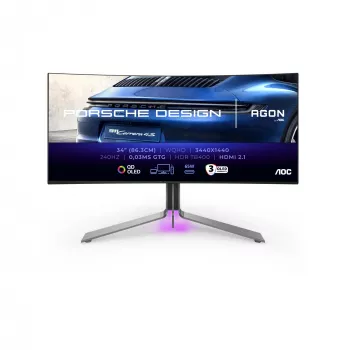 AOC Porsche PD34 monitors 86.4 cm (34 colli) 3440 x 1440 pikseļi Wide Quad HD QD-OLED Melns