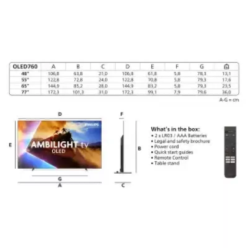 Philips Ambilight 48OLED760/12 TV 121,9 cm (48 collas) 4K Ultra HD Smart TV Wi-Fi Pelēks