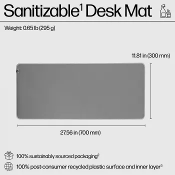 HP 200 Sanitizējams galda paklājs, pelēks, vienkrāsains, pārstrādāts PET, gumija, neslīdoša pamatne