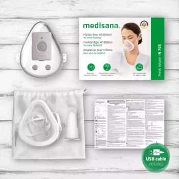 Deguna inhalators Medisana IN 705, ar baterijām, nepārtraukts režīms, pelēks/balts, 54×44×36 mm, 45 g