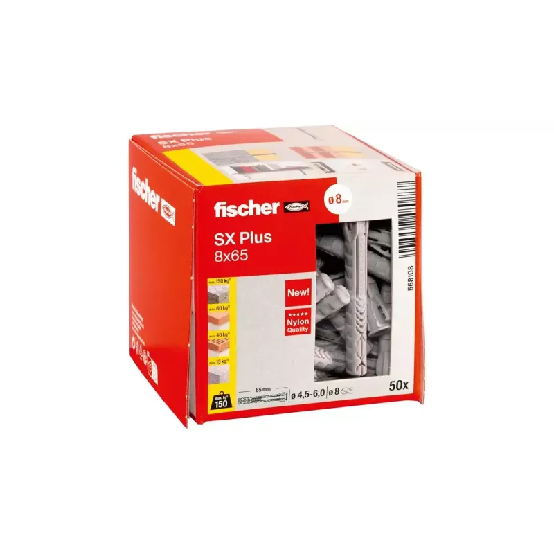 Fischer 568108 izplešanās enkurs, neilons, 8x65 mm, 50 gab.