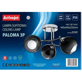 Piekaramā lampa ActiveJet AJE-PALOMA 3P E27, 3×40W, griestu montāža, sudraba, IP20, 440×250 mm
