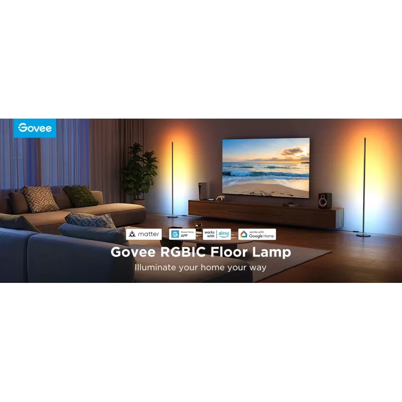Govee Matter RGBICW H8076C13 grīdas lampa – viedais LED apgaismojums ar RGBIC un regulējamu baltumu