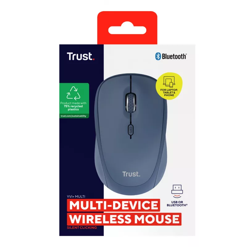 Trust Yvi+ pele Universāla Ambidekstrāla RF Bezvadu + Bluetooth Optiskā 1600 DPI