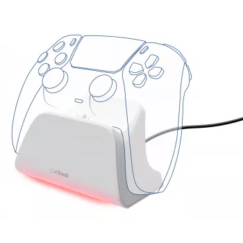 Uzlādes stacija TRUST GXT255W PS5 DualSense divu kontrolleru uzlādei, balta