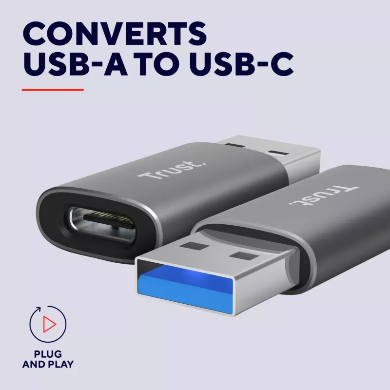 Trust Calyx USB-A uz USB-C adapteris (2 gab.) pelēks
