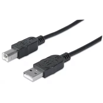 Manhattan USB-A uz USB-B kabelis, 3m, vīrietis-vīrietis, 480 Mbps (USB 2.0), Hi-Speed USB, melns, mūža garantija