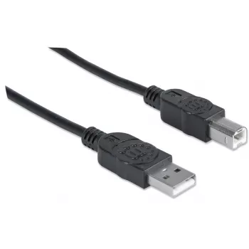 Manhattan USB-A uz USB-B kabelis, 3m, vīrietis-vīrietis, 480 Mbps (USB 2.0), Hi-Speed USB, melns, mūža garantija