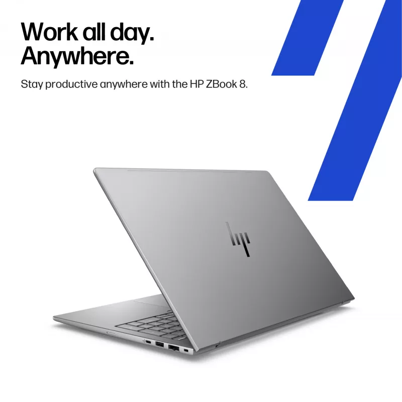 Mobilā darbstacija HP ZBook 8 G1i — 14 collu WUXGA, Intel Core Ultra 7 255H, 16GB DDR5, 512GB SSD, NVIDIA RTX 500 Ada, Windows 11 Pro, Sudraba