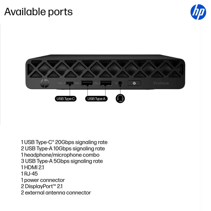 Mini dators HP ProDesk 4 G1i AI – Intel Core Ultra 7 265T, 16 GB DDR5, 1 TB NVMe SSD, Windows 11 Pro, Jack Black