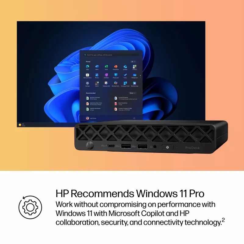 Mini dators HP ProDesk 4 G1i AI – Intel Core Ultra 7 265T, 16 GB DDR5, 1 TB NVMe SSD, Windows 11 Pro, Jack Black