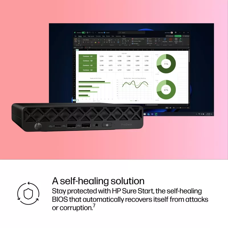 Mini dators HP ProDesk 4 G1i AI – Intel Core Ultra 7 265T, 16 GB DDR5, 1 TB NVMe SSD, Windows 11 Pro, Jack Black