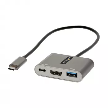 StarTech.com USB-C daudzportu adapteris, USB-C uz HDMI 4K video, 100W PD caurlaide, USB 3.0 centrmezgls 5Gbps (1xType-C/1xA), USB-C mini dokstacija, USB-C ceļojumu doks, pārnēsājama klēpjdatora dokstacija