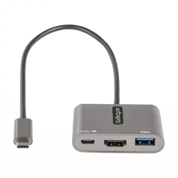 StarTech.com USB-C daudzportu adapteris, USB-C uz HDMI 4K video, 100W PD caurlaide, USB 3.0 centrmezgls 5Gbps (1xType-C/1xA), USB-C mini dokstacija, USB-C ceļojumu doks, pārnēsājama klēpjdatora dokstacija