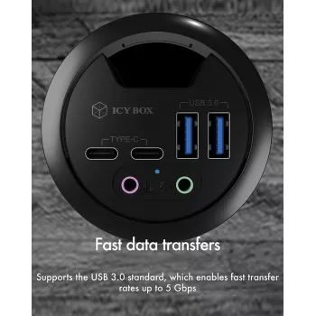 ICY BOX IB-HUB1403B USB centrmezgls ar kontaktligzdu, antracīts