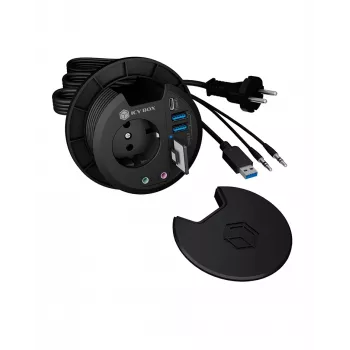 ICY BOX IB-HUB1430-CR galda kontaktligzda Melna