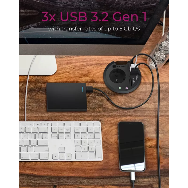 ICY BOX IB-HUB1430-CR USB 3.2 Gen 1 daudzportu centrmezgls, melns