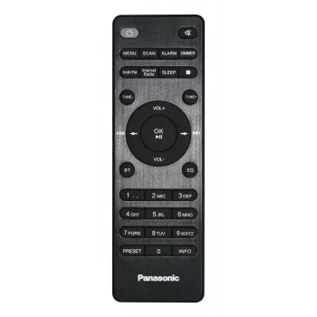 Portatīvais radio Panasonic RF-D40EG-K — digitālais uztvērējs, FM 87.5–108 MHz, 6 W RMS, LCD 2,4 collas, Wi-Fi/Wi-Fi 4, ārējā antena, melns
