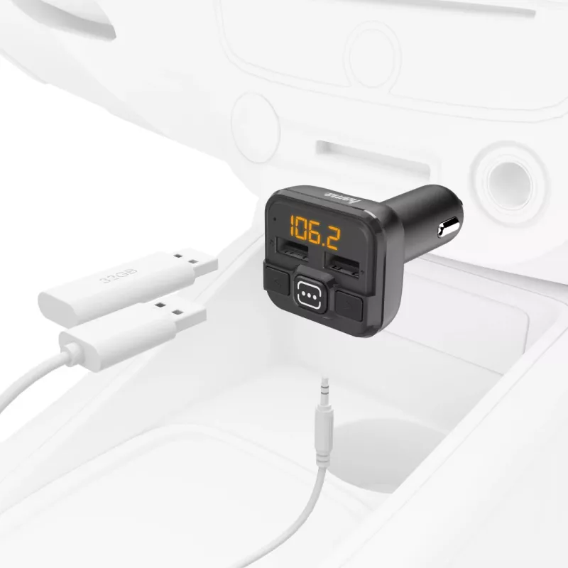 Hama 00014163 FM modulators / lādētājs, AUX-IN, USB-IN, melns